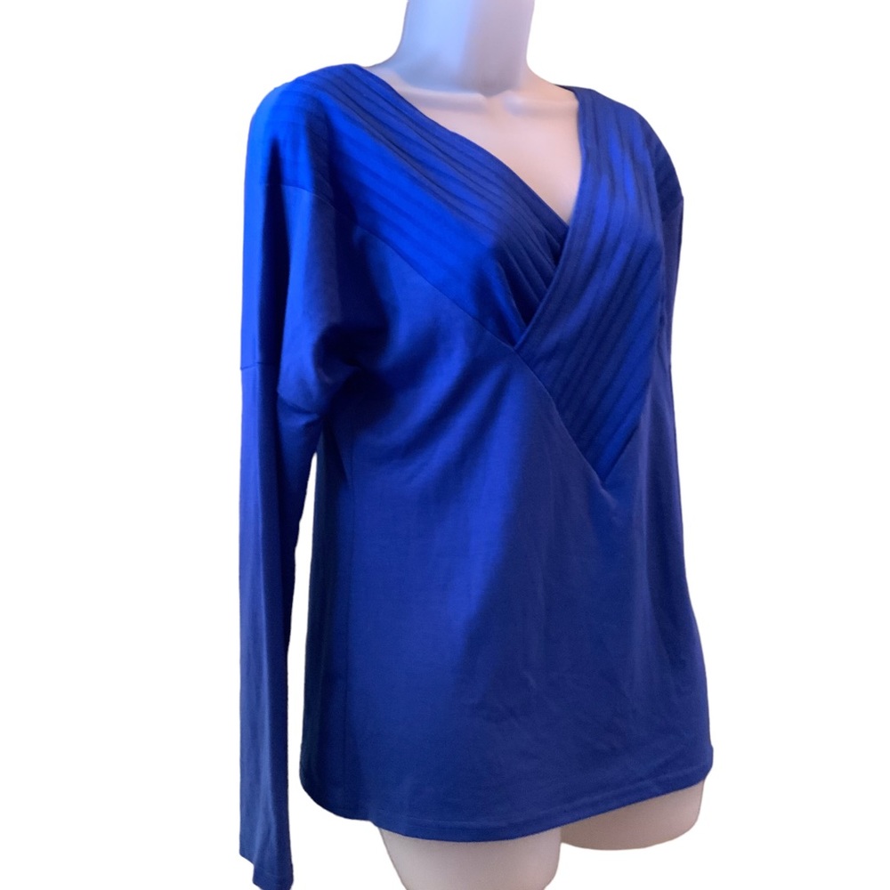 Peacock Blue Top V-Neck Wrap Long Sleeves Soft Cotton Poly Fabric Size Small